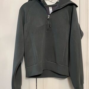 SPANX Gray/Green Half-Zip Hoodie Sweatshirt